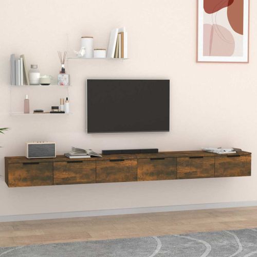 Стенни шкафове 2 бр опушен дъб 102x30x20 см инженерно дърво