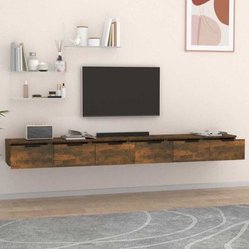 Стенни шкафове 2 бр опушен дъб 102x30x20 см инженерно дърво