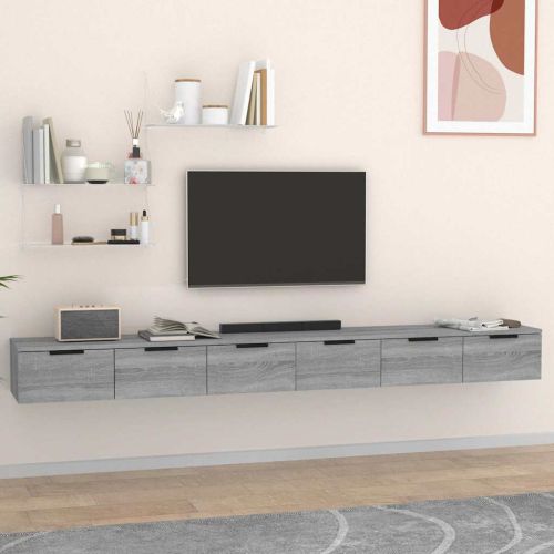 Стенен шкаф 2 бр сив сонома 102x30x20 см инженерно дърво