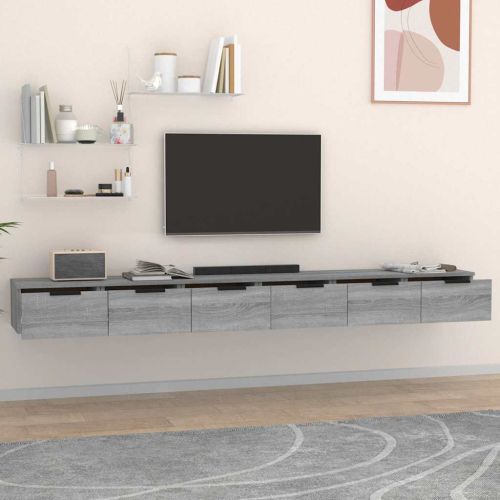 Стенен шкаф 2 бр сив сонома 102x30x20 см инженерно дърво