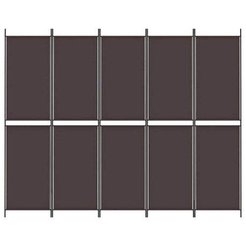 Параван за стая, 5 панела, кафяв, 250x200 см, плат