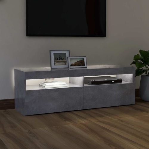 ТВ шкаф с LED осветление, бетонно сив, 120x35x40 см