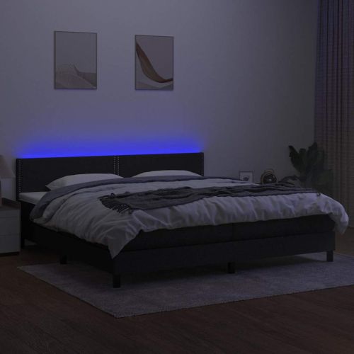 Боксспринг легло с матрак и LED, черна, 200x200 см, плат