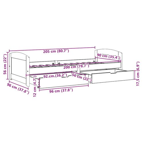 Дневно легло с 2 чекмеджета без матрак Бяло&Розово 90x200 cm