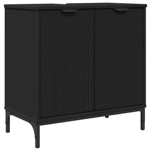 Комплект мебели за баня с чекмедже Черно Инженерно дърво, Метал