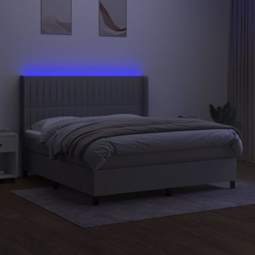 Боксспринг легло с матрак и LED, светлосиво, 180x200 см, плат