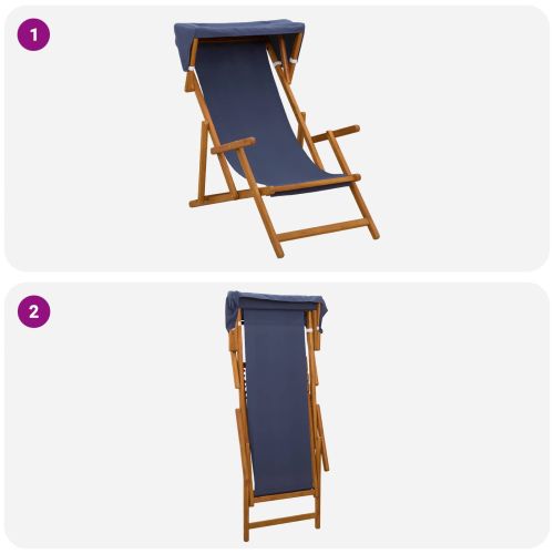 Шезлонг 2 pcs 3 позиция Плътно евкалиптово дърво Синьо