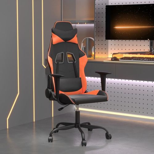 Масажен гейминг стол, черно и оранжево, изкуствена кожа