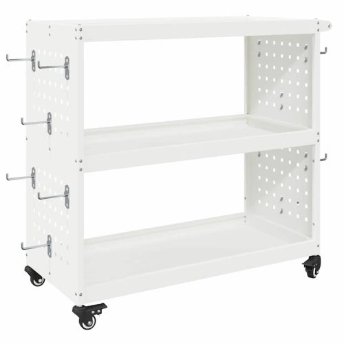 Карача за инструменти с рафт с колело Бяло 75 x 35 x 73 см