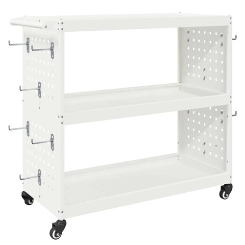Карача за инструменти с рафт с колело Бяло 75 x 35 x 73 см