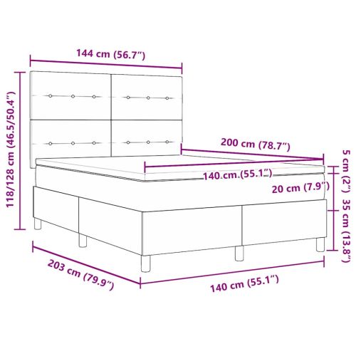 Легло с пружинирана основа Тъмен сив 140 x 200 cm Кадифе