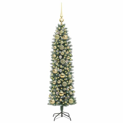 Изкуствено Тънко Коледно Дърво Зелен и бял 150 cm