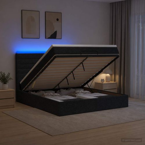 Отоман с матрак и LED с LED ленти Черно 140 x 190 cm Текстил
