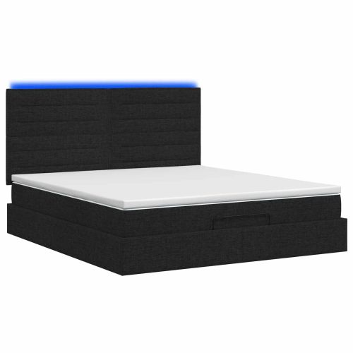 Отоман с матрак и LED с LED ленти Черно 140 x 190 cm Текстил
