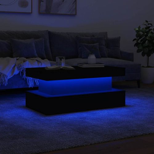 Маса за кафе с LED осветление, черна, 90x50x40 см