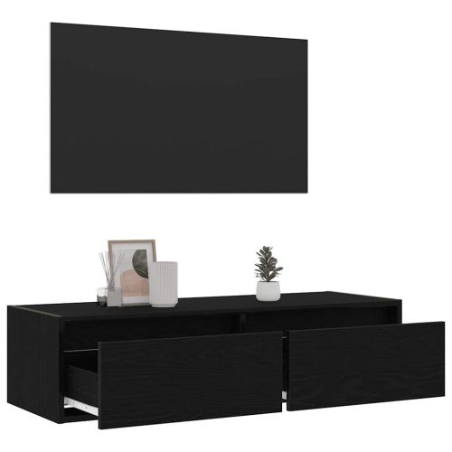 ТВ шкаф с LED осветление, Черен дъб, 100X35,5x25 см