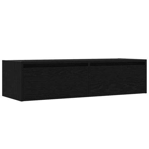 ТВ шкаф с LED осветление, Черен дъб, 100X35,5x25 см