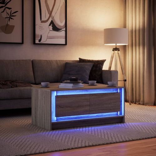 Маса за кафе с LED светлини, дъб сонома, инженерно дърво