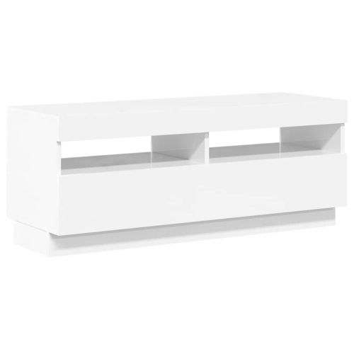 ТВ шкаф с LED осветление, бял гланц, 100x35x40 см