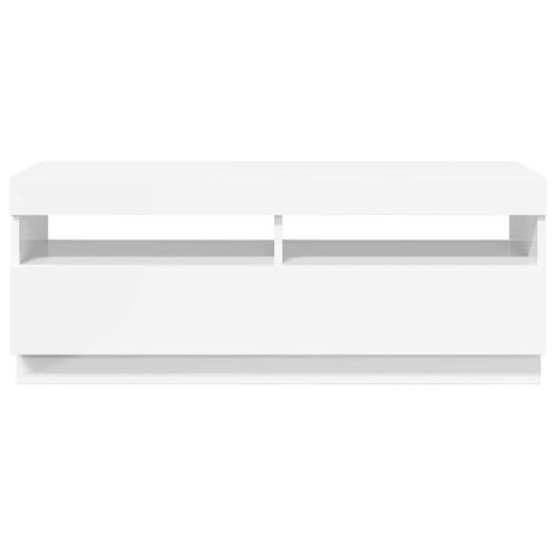 ТВ шкаф с LED осветление, бял гланц, 100x35x40 см