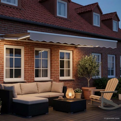 Manual Awning Frame with Solar LED 3,5 x 2,5 m Бяло