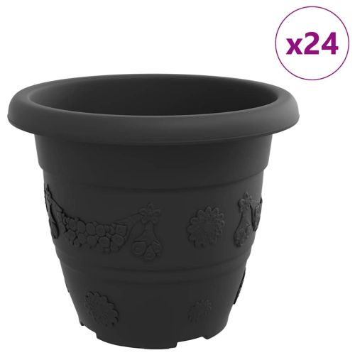 Кръгла саксия за цветя 24 бр. Черно Ø 26 x 21.5 см Пластмаса