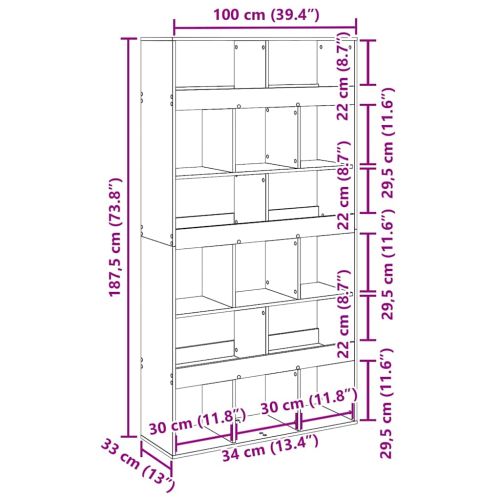 Шкаф за книги 15 нива 100 x 33 x 187,5 см Черния дъб