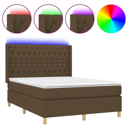 Боксспринг легло с матрак и LED, тъмнокафяво, 140x190 см, плат