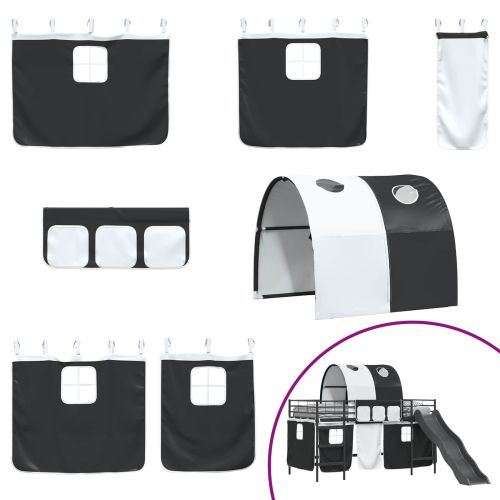 Детско легло на два етажа с завеси Черно 100 x 200 cm Метал
