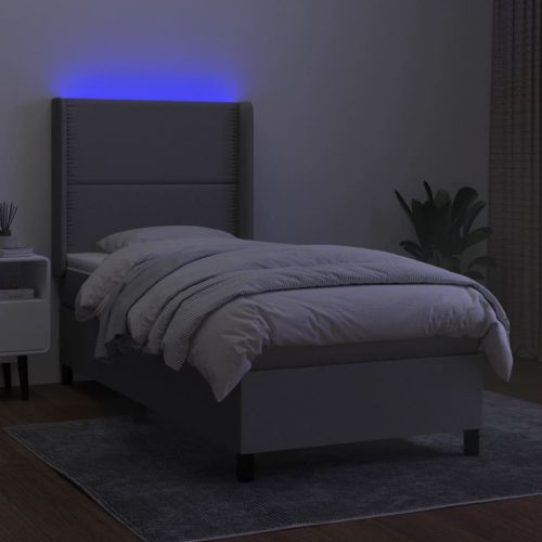 Боксспринг легло с матрак и LED, светлосиво, 90x190 см, плат