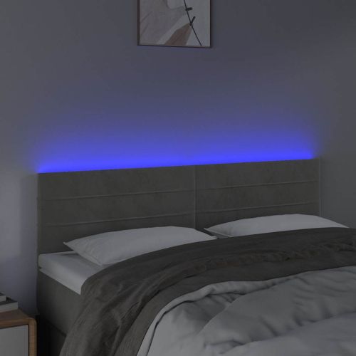 LED горна табла за легло, светлосива, 144x5x78/88 см, кадифе