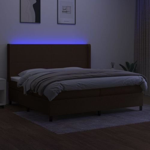 Боксспринг легло с матрак и LED, тъмнокафяво, 200x200 см, плат