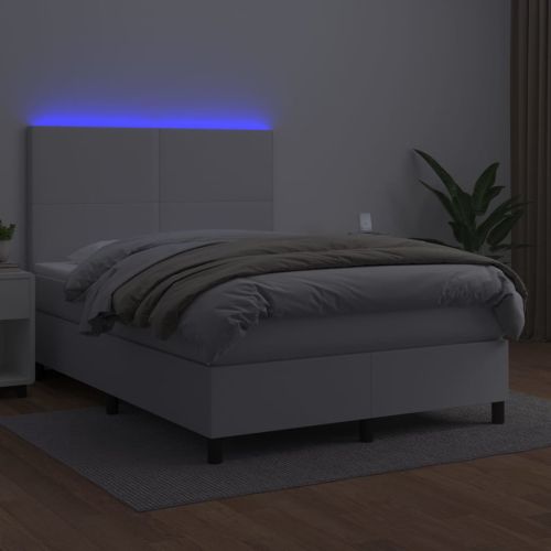 Боксспринг легло с матрак и LED бяло 140x190 см изкуствена кожа
