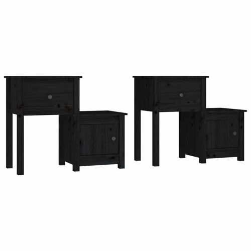 Нощни шкафчета 2 бр черни 79,5x38x65,5 см борово дърво масив