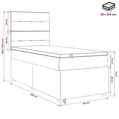 Континентално легло с матрак Кремаво 80 x 200 cm Текстил