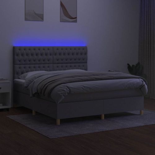 Боксспринг легло с матрак и LED, светлосиво, 160x200 см, плат
