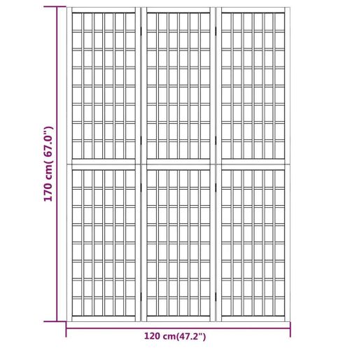 Параван за стая, 3 панела, в японски стил, 120x170 cм, бял