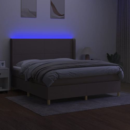 Боксспринг легло с матрак и LED, таупе, 160x200 см, плат
