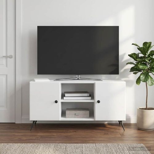 ТВ шкаф 102 x 34,5 x 50 см Бял гланц Инженерна дървесина
