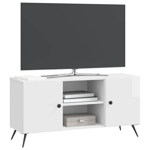 ТВ шкаф 102 x 34,5 x 50 см Бял гланц Инженерна дървесина