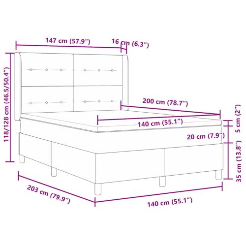 Легло с пружинирана основа Тъмен кафяв 140 x 200 cm текстил
