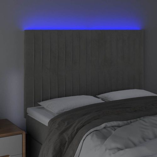 LED горна табла за легло, светлосива, 144x5x118/128 см, кадифе