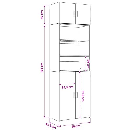 Кабинет за съхранение с рафтове Старо дърво 70 x 42,5 x 225 см