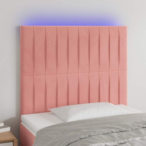 LED горна табла за легло, розова, 90x5x118/128 см, кадифе