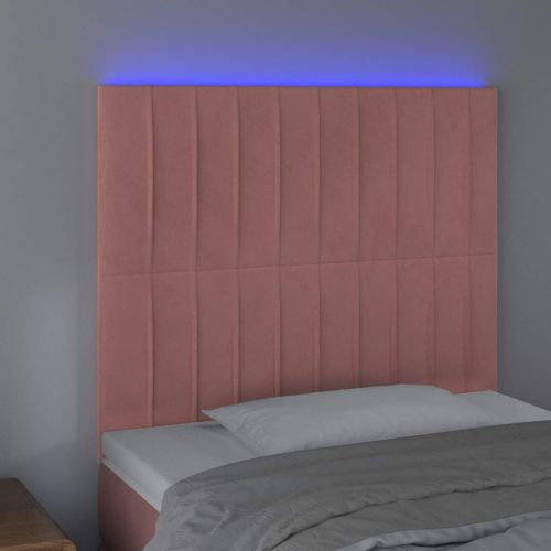 LED горна табла за легло, розова, 90x5x118/128 см, кадифе