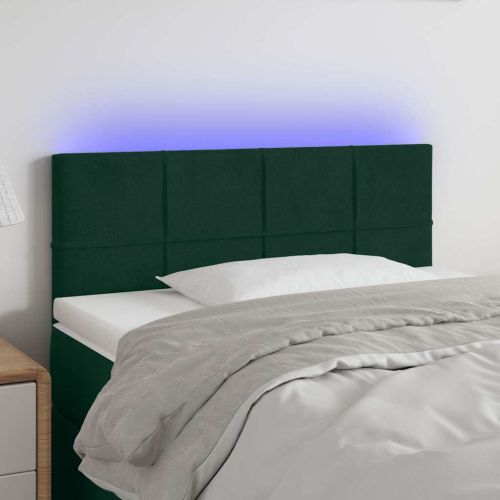 LED горна табла за легло, тъмнозелена, 90x5x78/88 см, кадифе