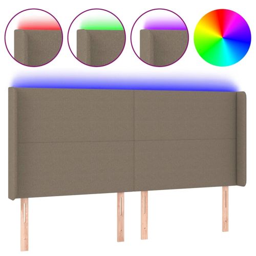 LED горна табла за легло, таупе, 183x16x118/128 см, плат