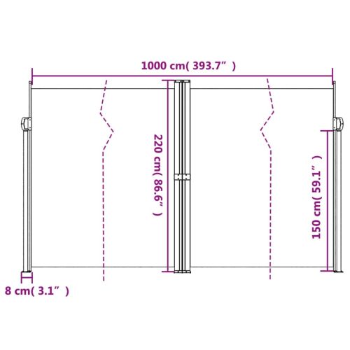 Прибираща се странична тента, черна, 220x1000 см