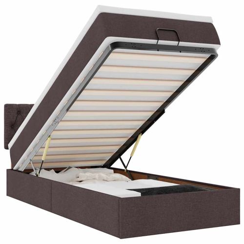 Османска легло с матрак и LED, тъмнокафяво, 90x190 см, плат