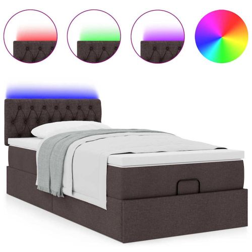 Османска легло с матрак и LED, тъмнокафяво, 90x190 см, плат